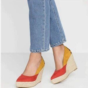 FOWT Women Leopard Espadrille Wedge Sandals High Platform Suede Upper Shoes Red